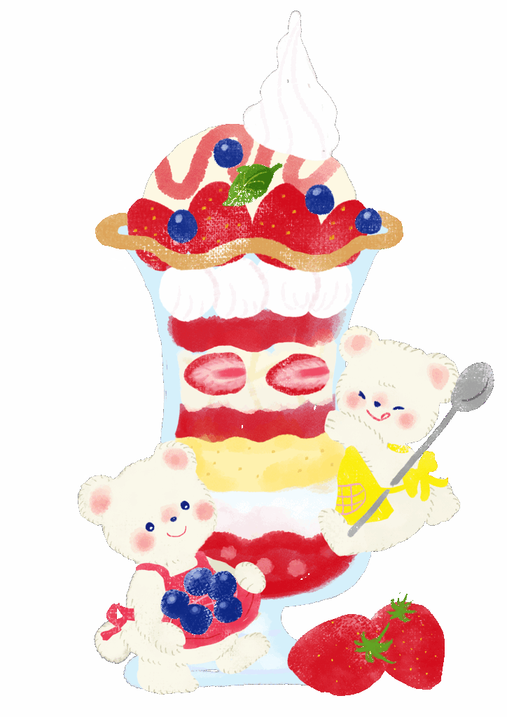 パフェを作っているしろくまのイラスト