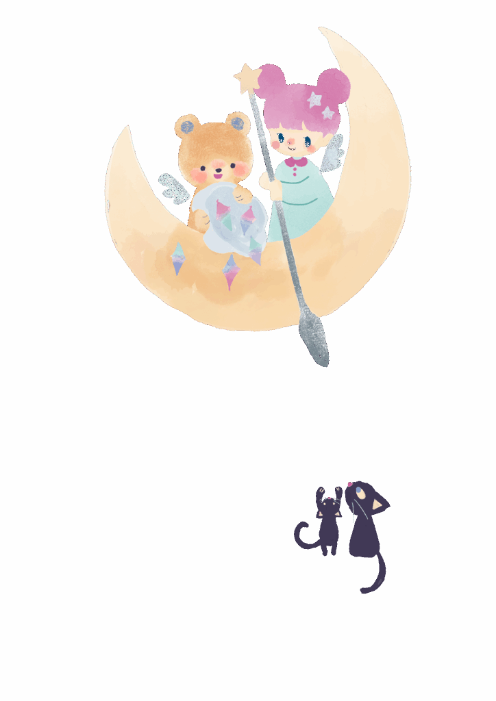 クマと女の子と猫のカットイラスト