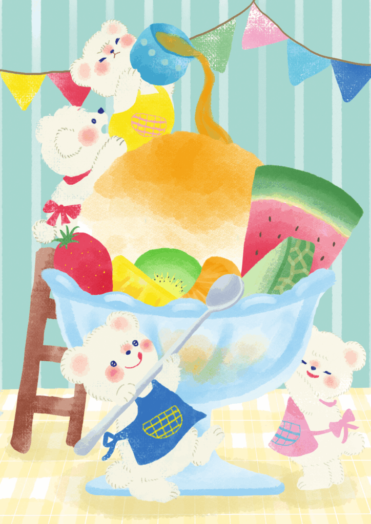 かき氷を作るシロクマのイラスト