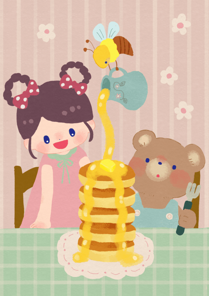 たくさんのパンケーキのイラスト