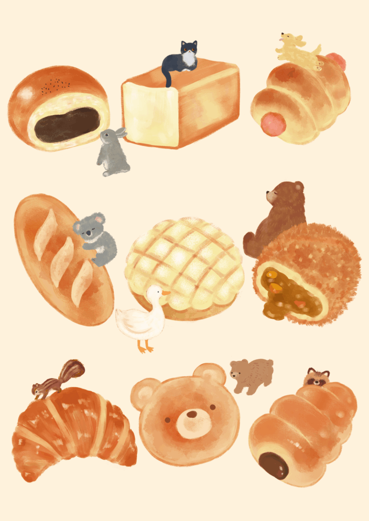 パンと動物のイラスト