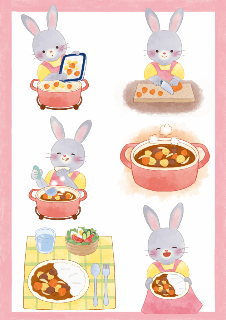 料理するうさぎさんのイラスト