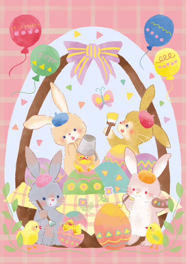 イースターのうさぎとひよこのイラスト2