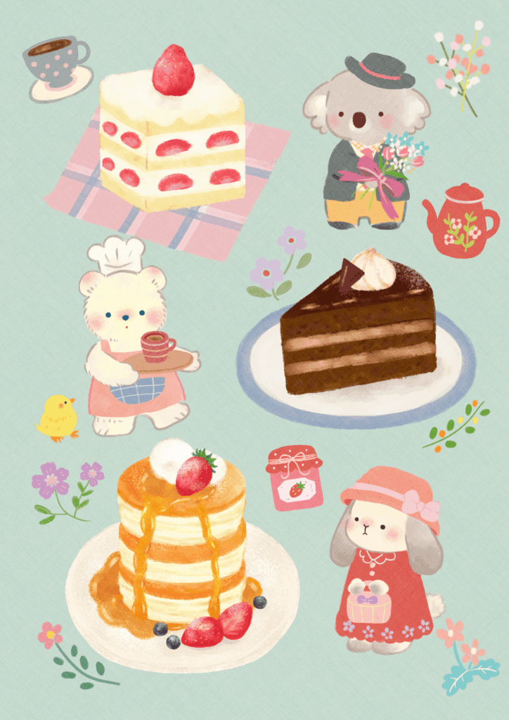 スイーツと動物のイラスト